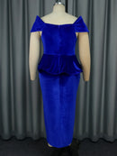 Plus Size  Blue Velvet Dress