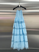 Hollow Out Spliced Embroidery Long Dresses