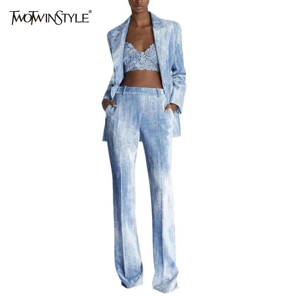 Color Block Two Piece Jean Set