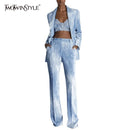 Color Block Two Piece Jean Set
