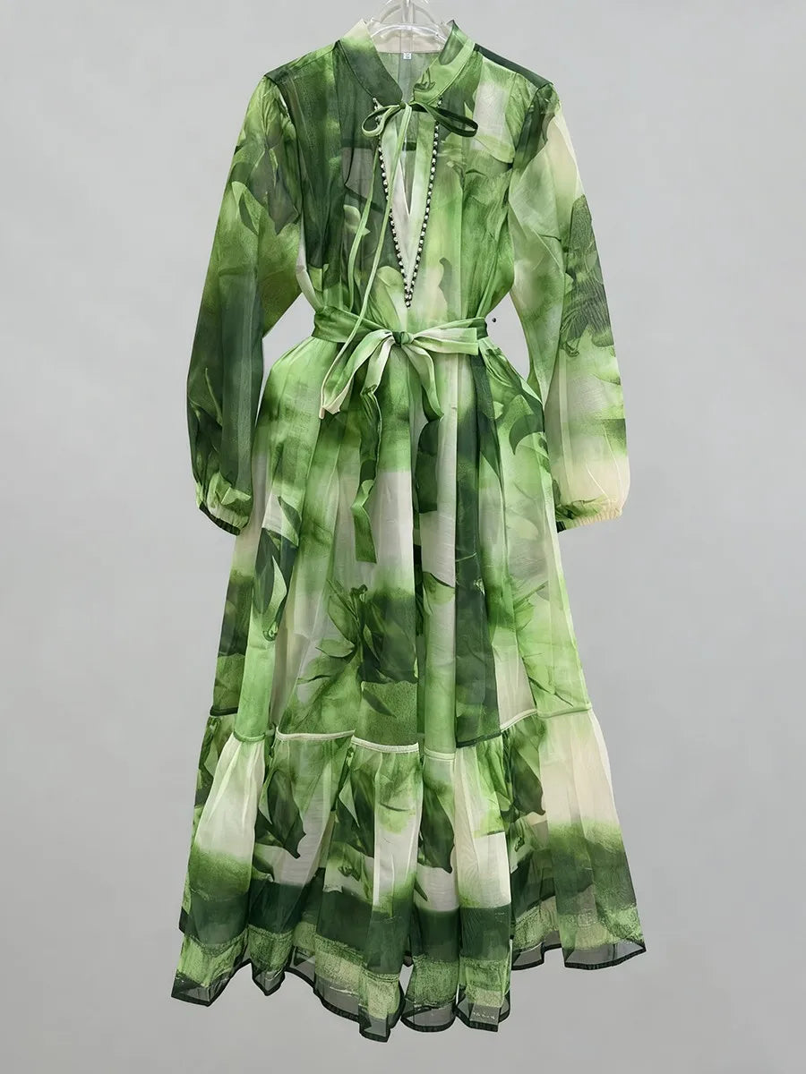 Spliced Lace Up Dresses