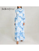 Printing Spliced Shirring Slimming Dresses