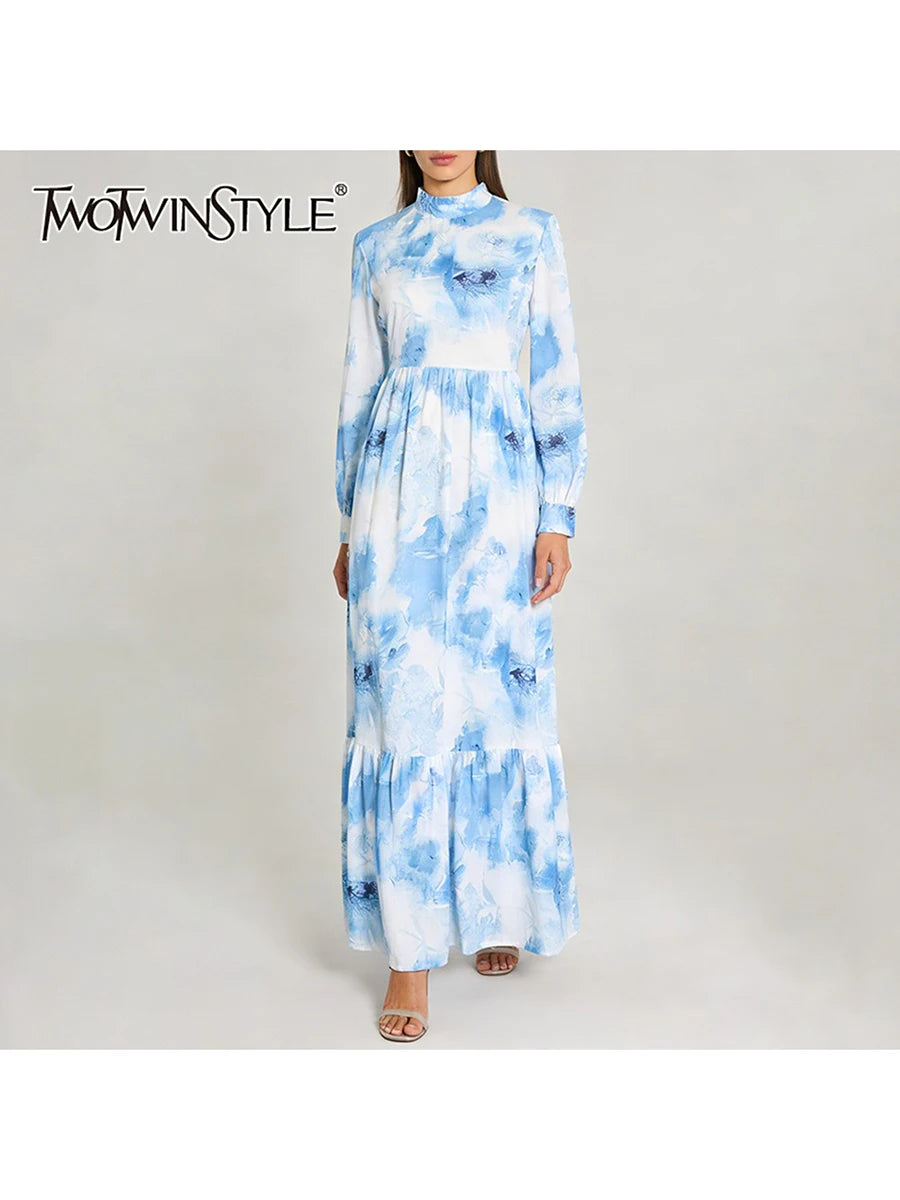 Printing Spliced Shirring Slimming Dresses