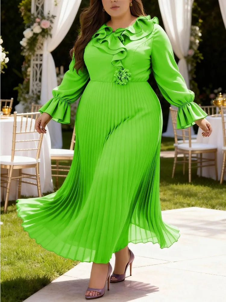 Plus Size Chiffon A Line Maxi Pleated Dress