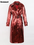 Shiny Reflective Patent Leather Trench Coat