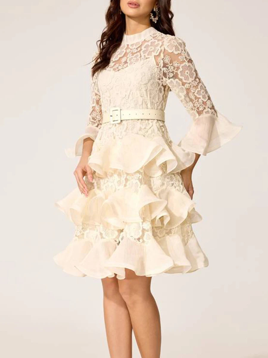 Sheer Spliced Embroidery Dresses