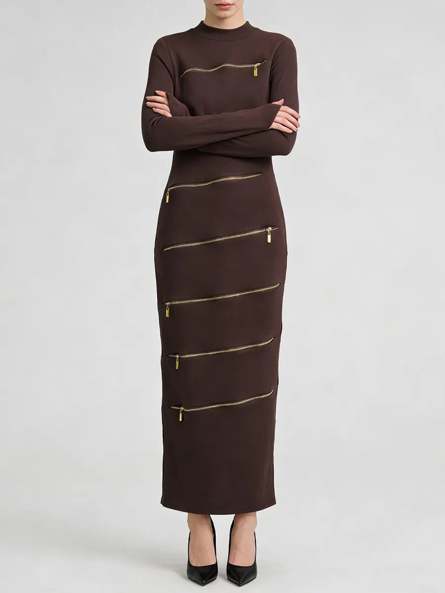 Solid Spliced Zippers Design Sense Dresses