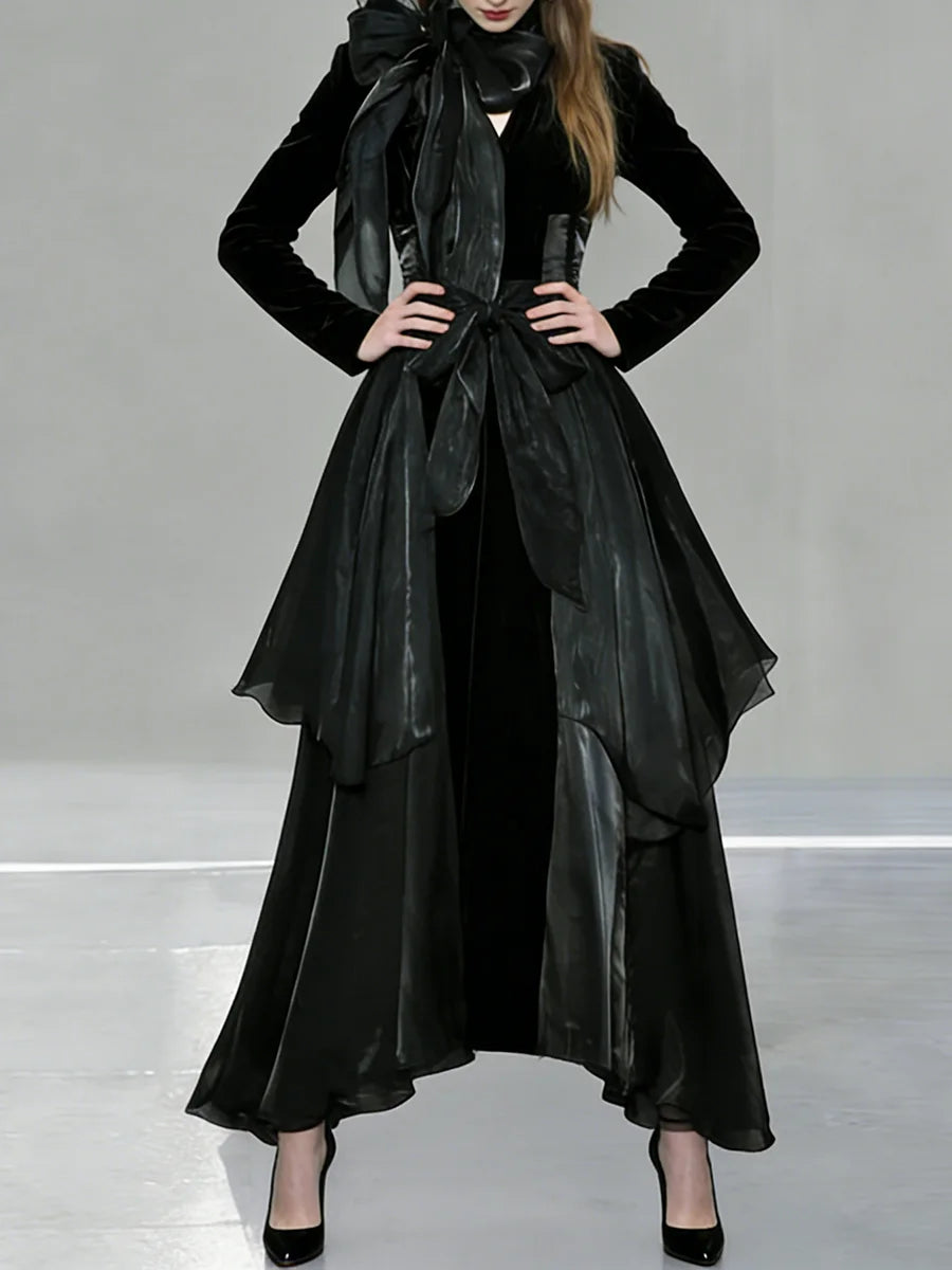 Black Slimming Spliced Lace Up Dresses