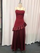 Spliced Ruffles Folds Long Dress