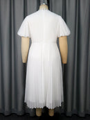 Pleated A Line Plus Size Midi Dress