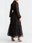 Printed Sheer Spliced Belt  Dresses