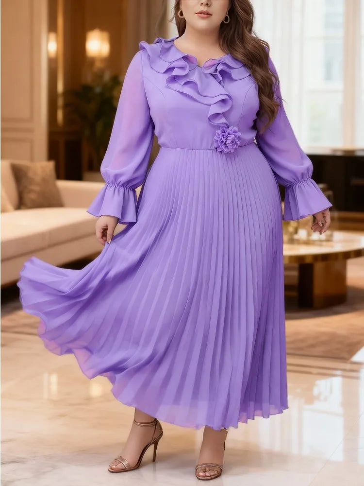 Plus Size Chiffon A Line Maxi Pleated Dress