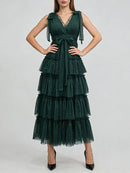 Spliced Ruffles Folds Long Dresses