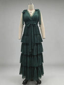 Spliced Ruffles Folds Long Dresses