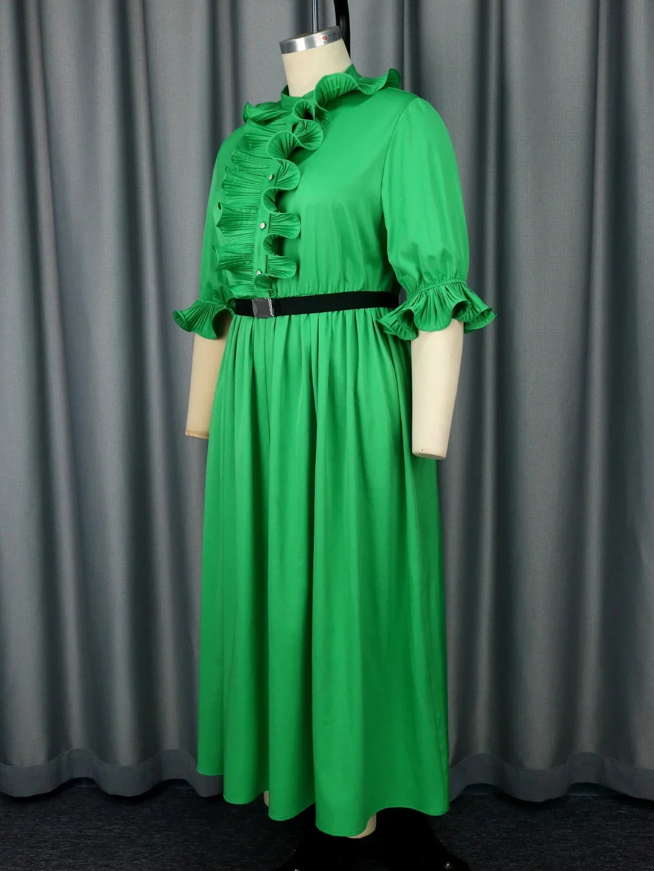 Plus Size Classy Green Pleated Dress