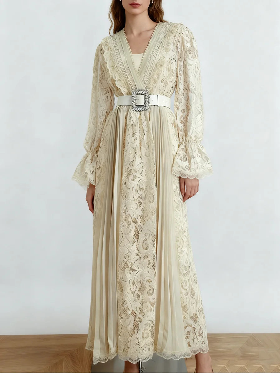 Hollow Out Spliced Lace  Dresses