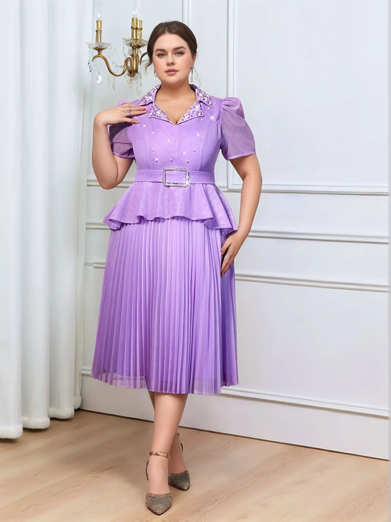 Plus Size Pleated Midi Dress