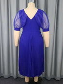 Plus Size Sheer Puff Sleeves with Rhinestone Dress