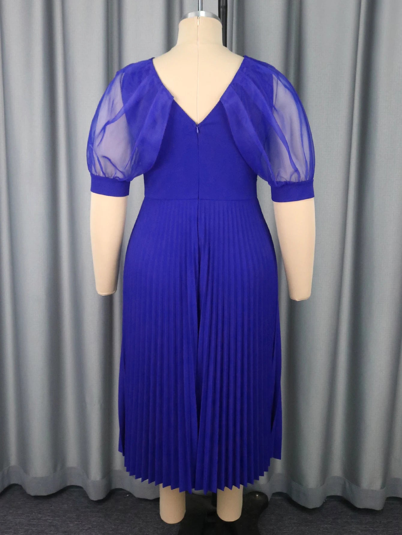 Plus Size Sheer Puff Sleeves with Rhinestone Dress