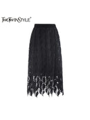 Solid Hollow Out Embroidery Chic Skirt