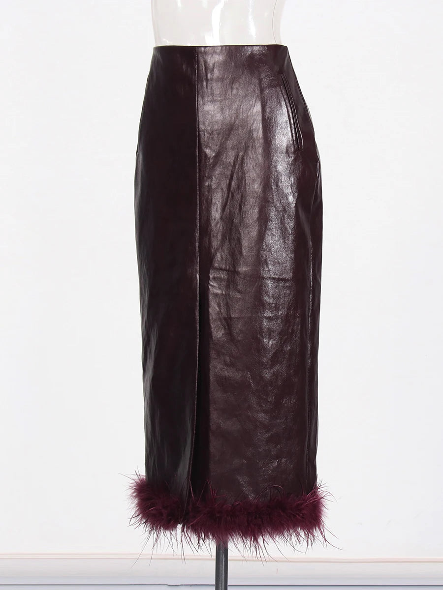 Leather-Feathered Pockets Skirts