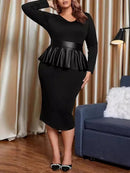 Plus Size Black Tight Ruffle Edge Dress