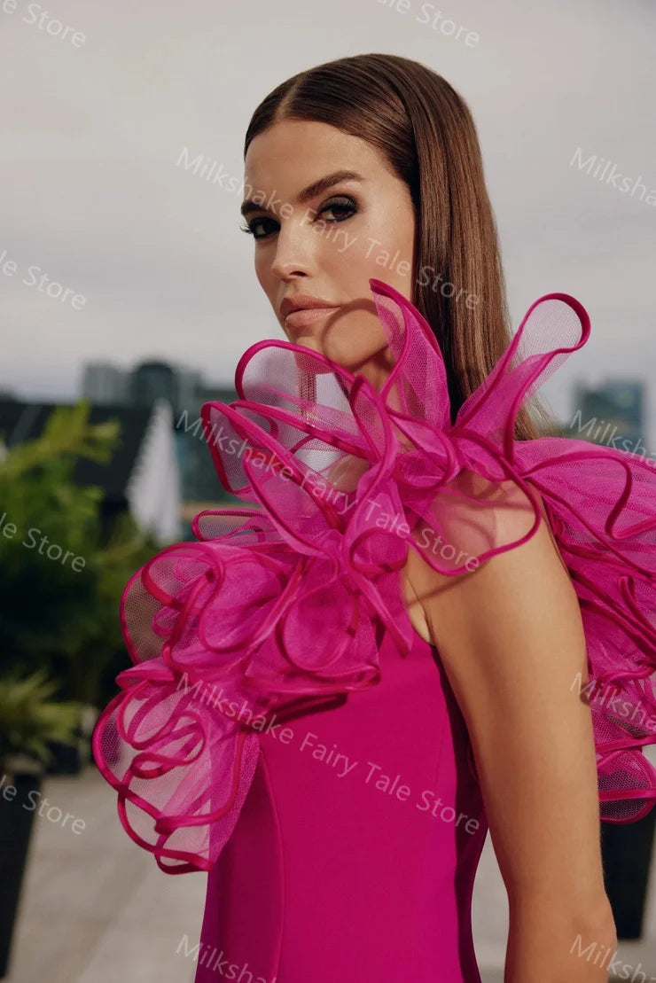 One Shoulder Ruffles Satin Dress