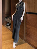 Solid Spliced 3D Flower Fashion Long Dresses