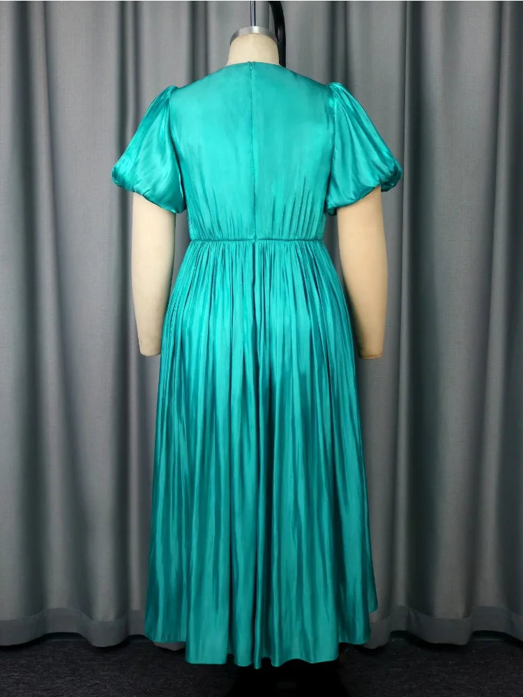 Plus Size Shiny Pleated Dress