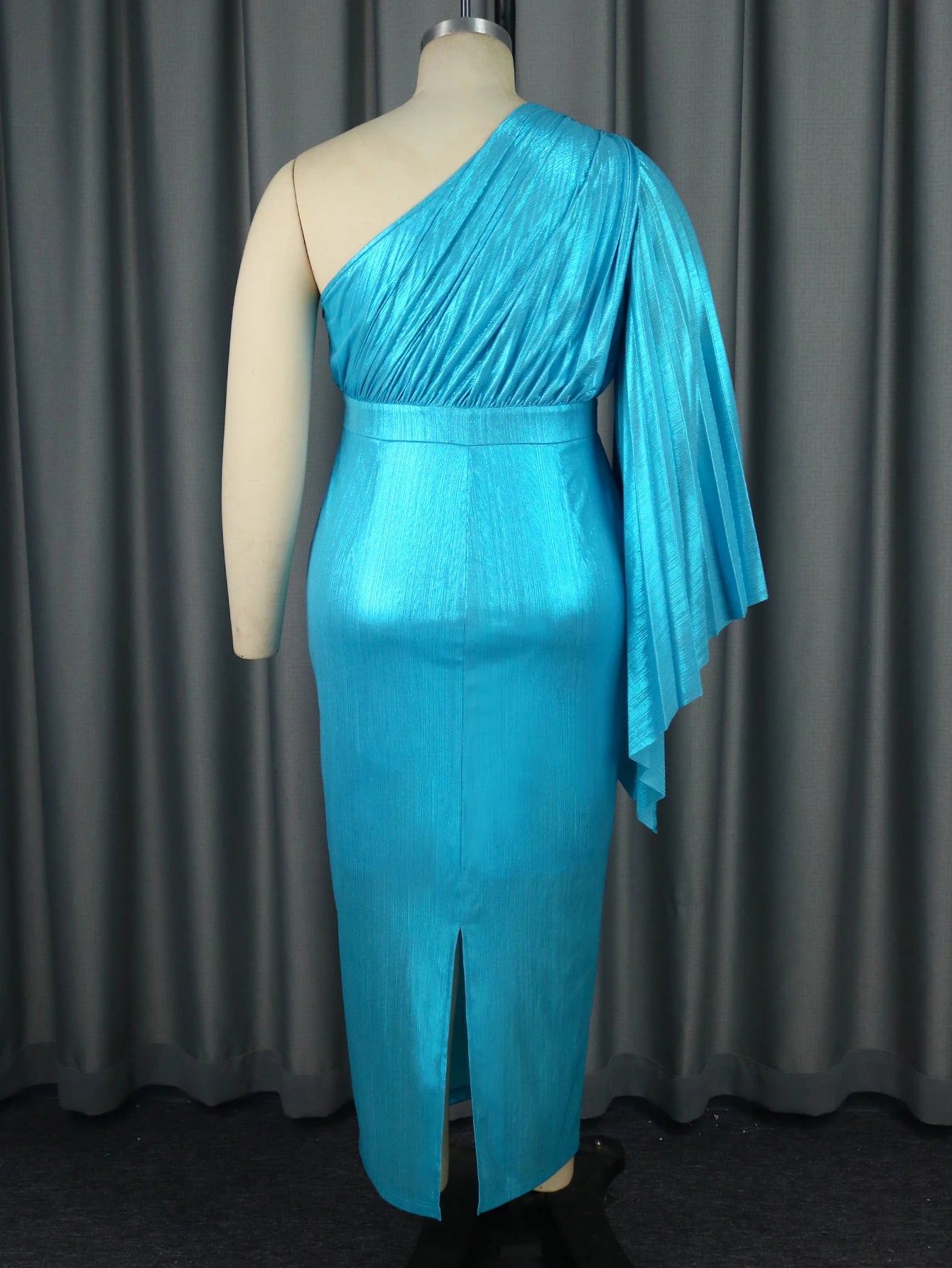 Plus Size Pleated Blue Dress