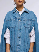 Denim Lapel Batwing Sleeve Coat