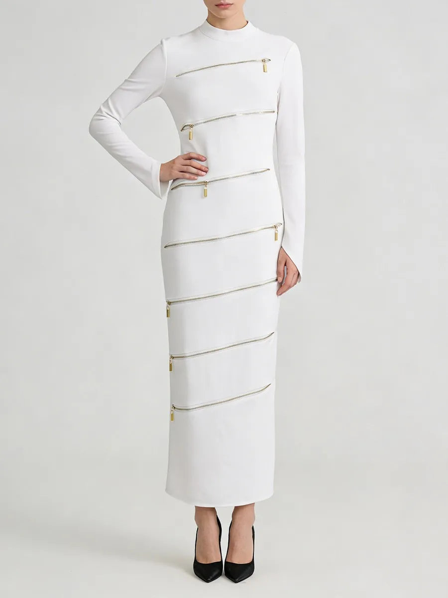 Solid Spliced Zippers Design Sense Dresses