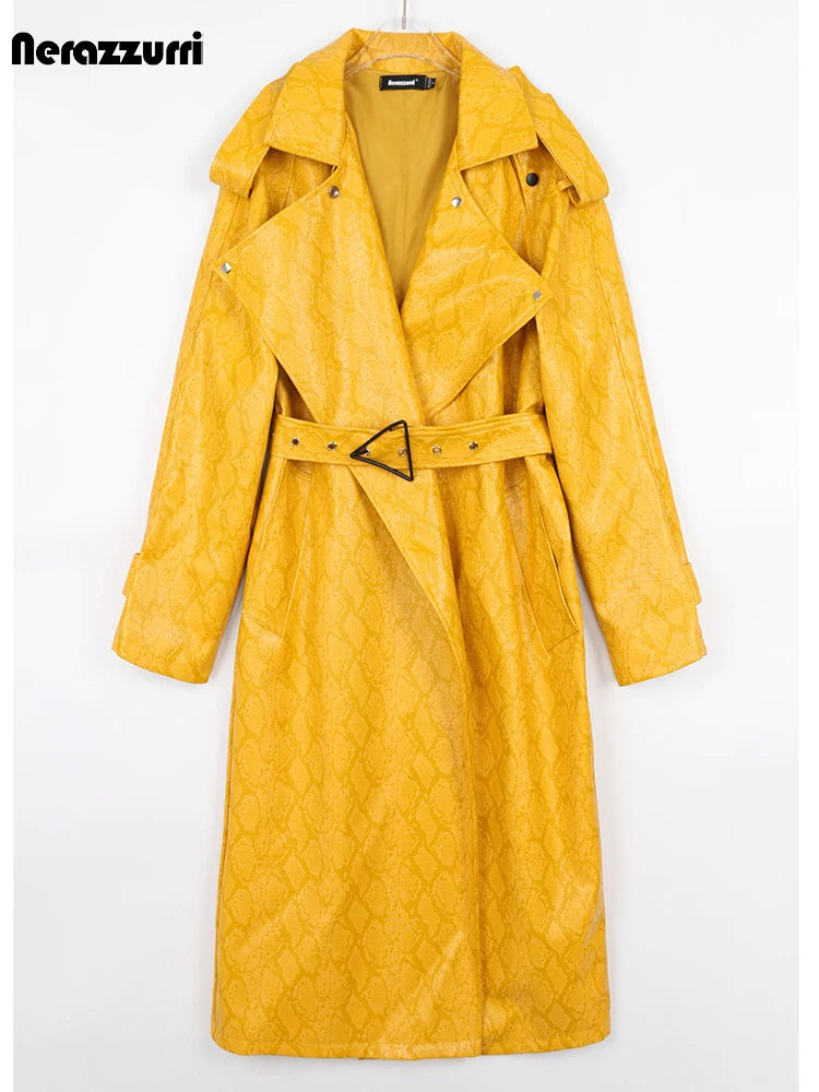 Oversized Snakeskin Print Patent Leather Coat!