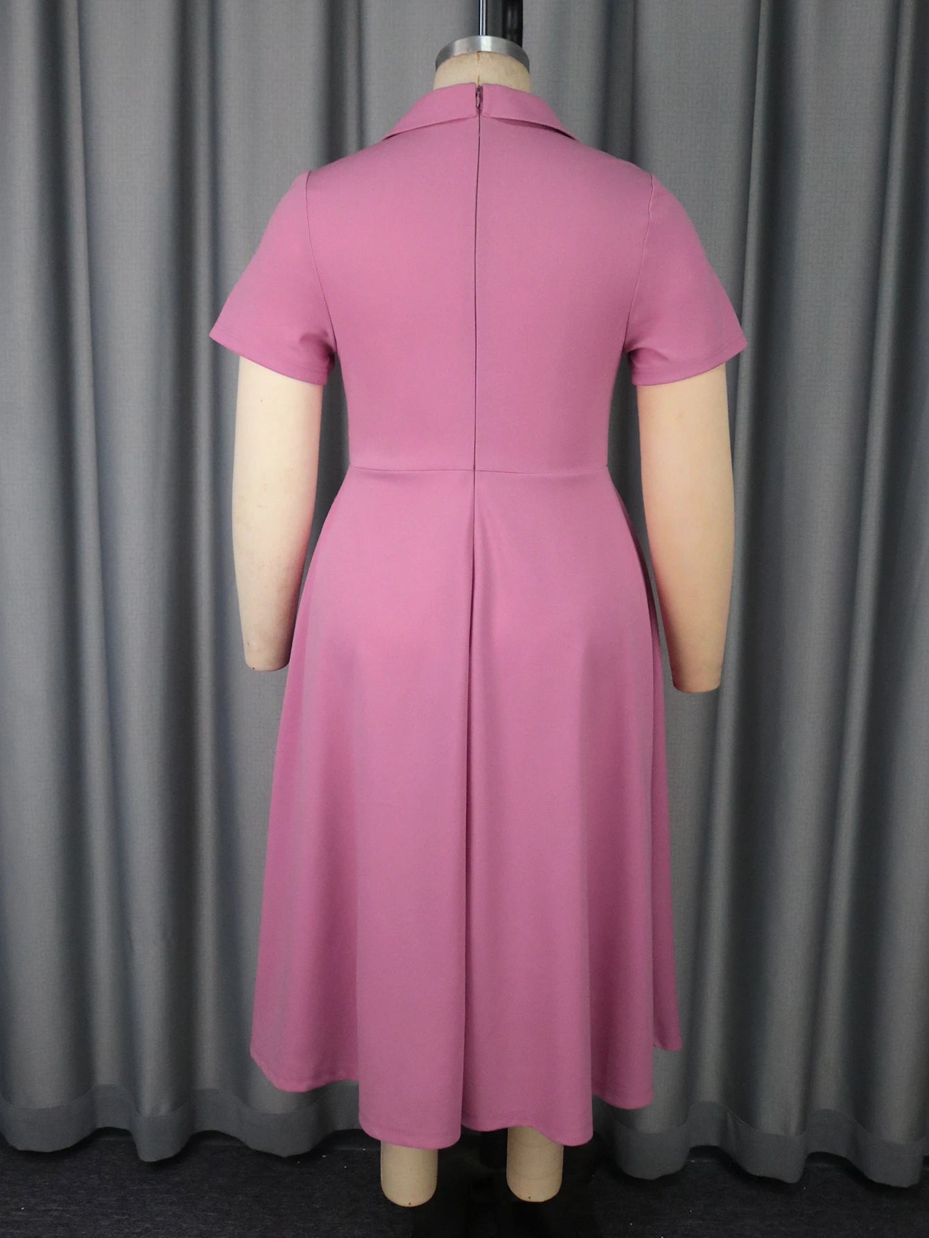 Plus Size Midi Dress Turn-Down Collar Dress