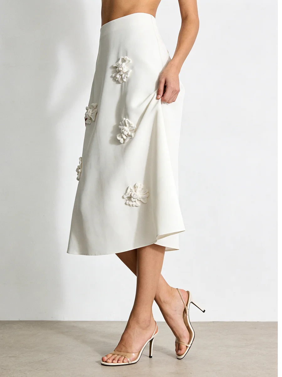 Solid Loose Spliced 3D Flower Skirts