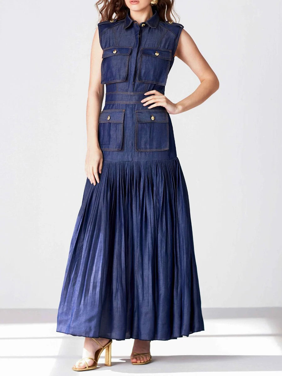 Patchwork Pockets Denim Dress