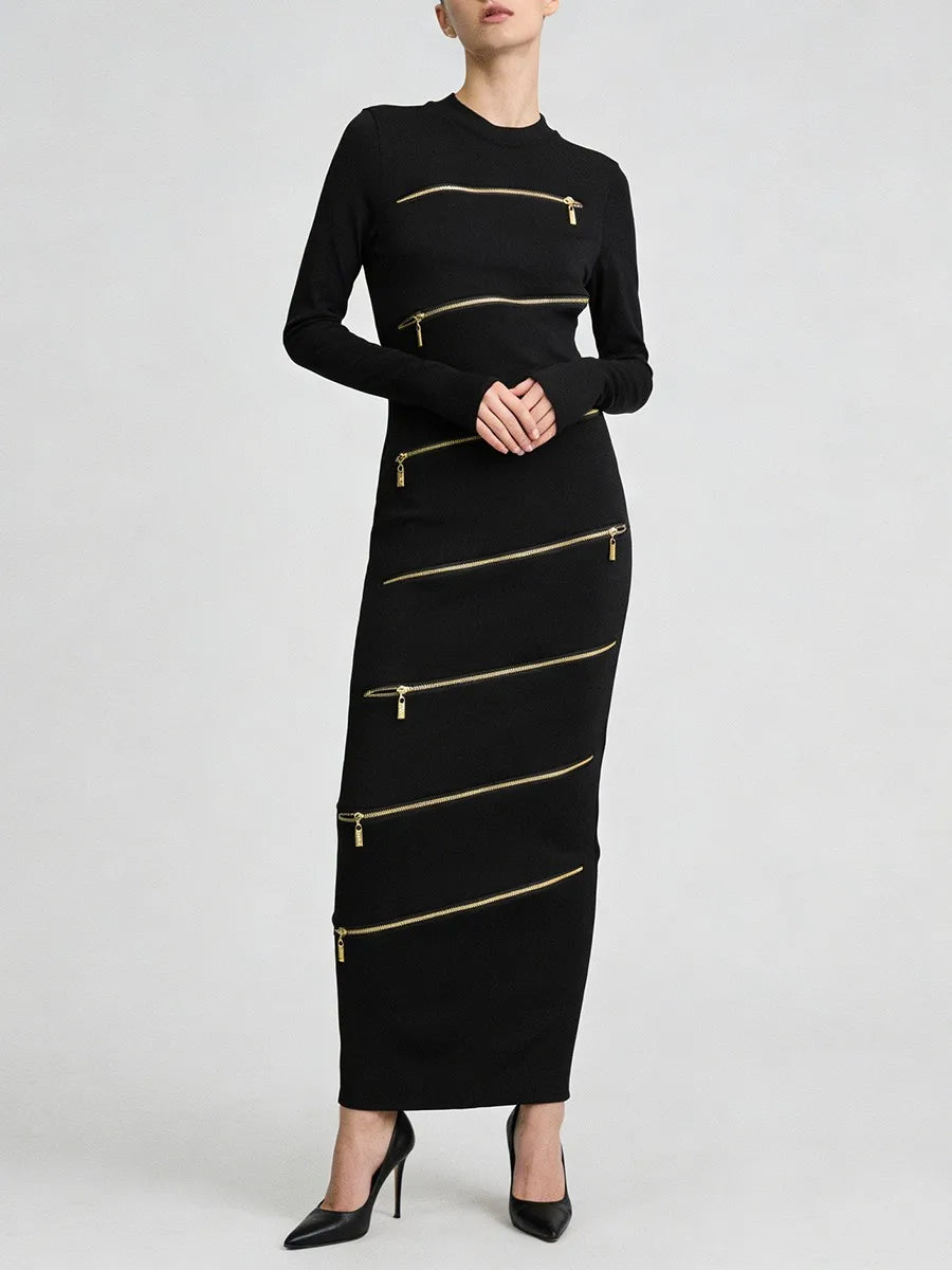 Solid Spliced Zippers Design Sense Dresses