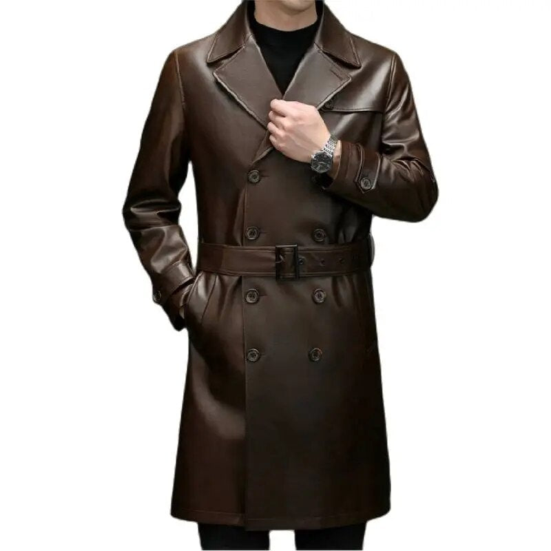 Men’s Long Trench Leather Jacket