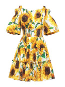 Sunflower Print Folds Dresses