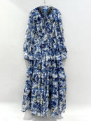 TWOTWINSTYLE Printing Spliced Bead Elegant Dresses for Women Round Neck Long Sleeves Patchwork Ruffles Folds Dress Female New