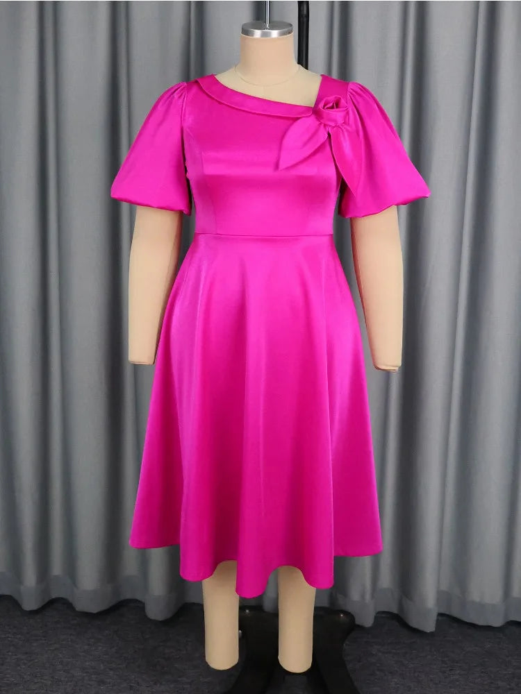 Plus Size A-Line Pleated Satin Dress