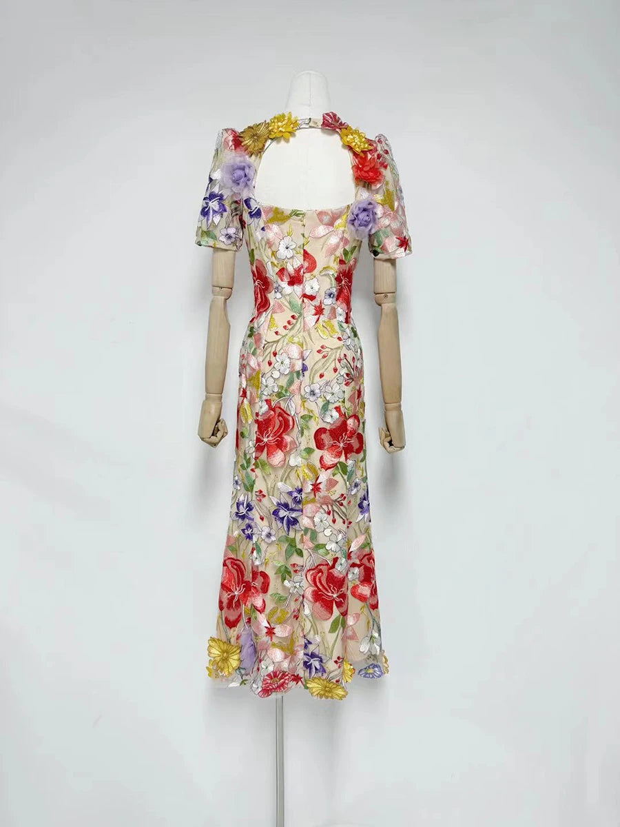 3D Flower Embroidery Dress