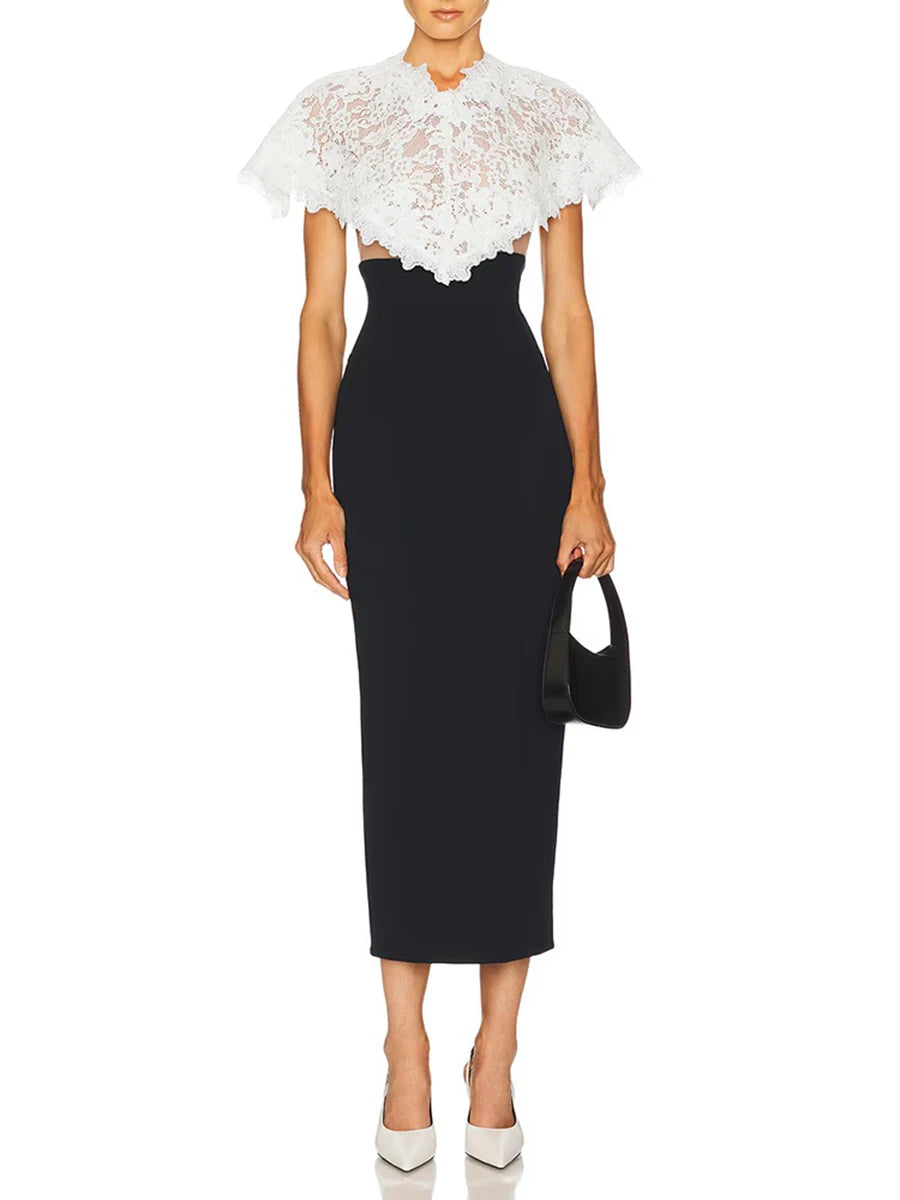Color Slimming Spliced Lace Dresses