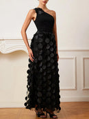 One Shoulder Appliqués Dress