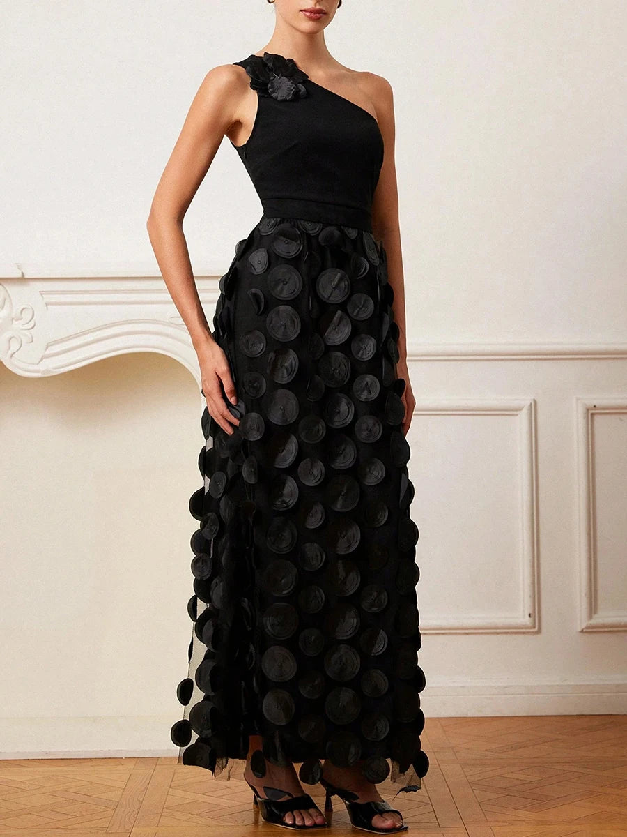 One Shoulder Appliqués Dress