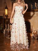 Spliced 3D Flower Strapless Dress