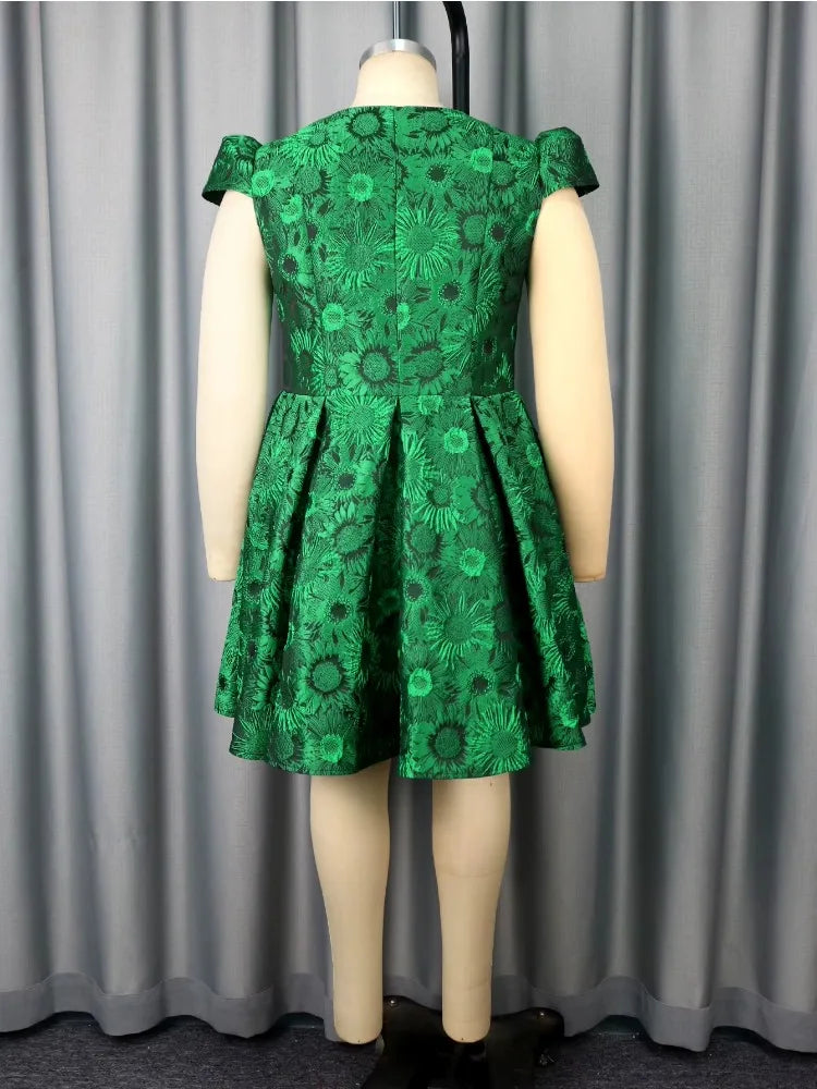 Plus Size Green Sleeve A Line Dress