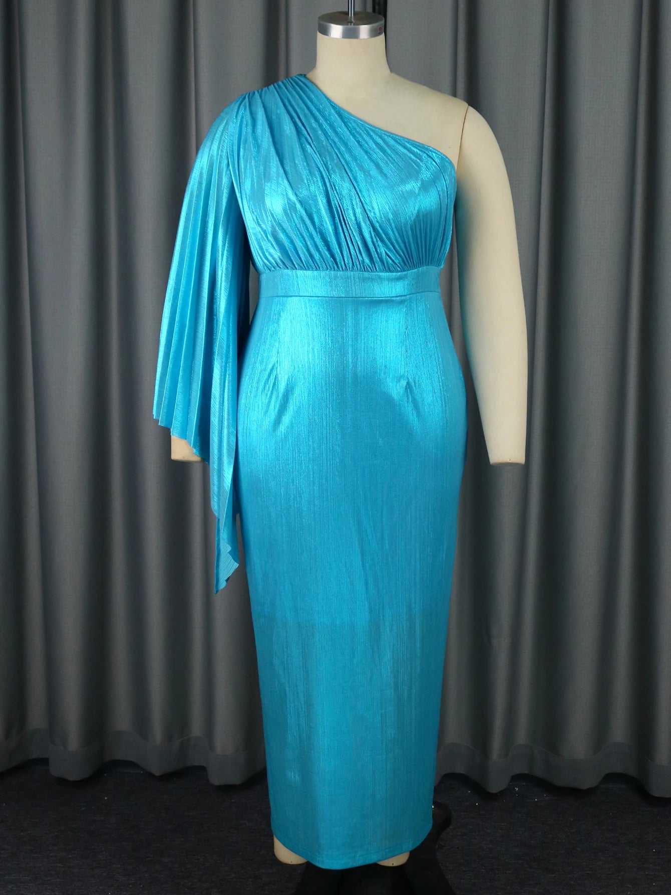 Plus Size Pleated Blue Dress