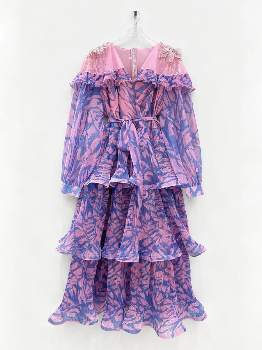 Spliced Ruffles Folds Casual Dresses