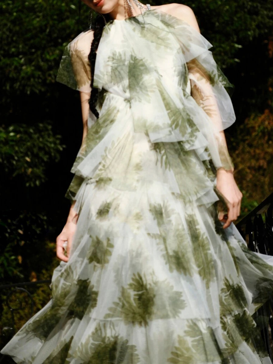 Patchwork Mesh Printing Dresses